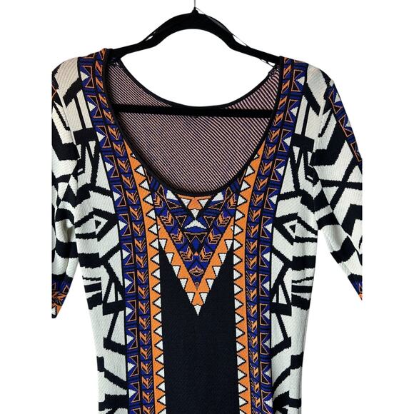 Jealous Tomato Sweater Dress Size M Geometric Print Bodycon Multicolor Tribal - Picture 2 of 11